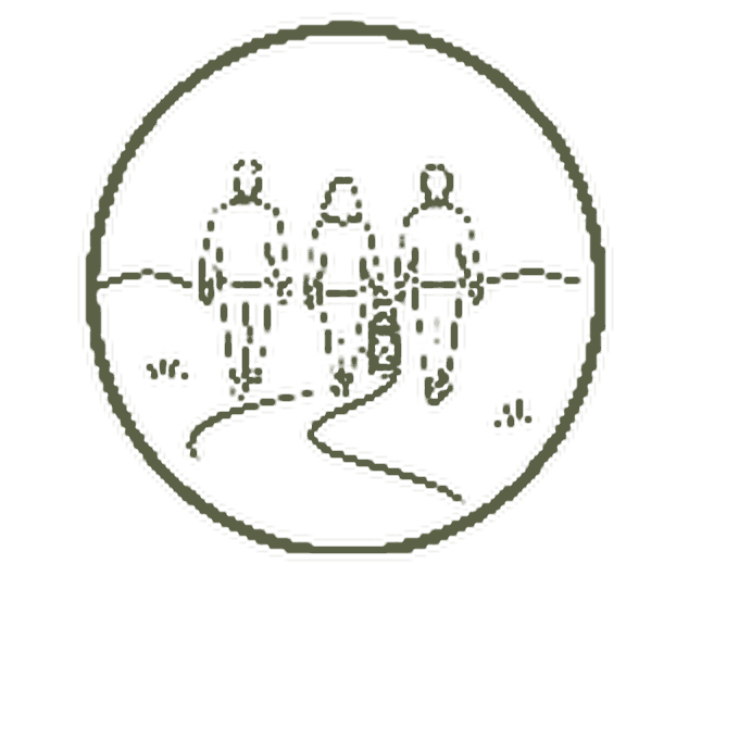 Three people walking together on a path